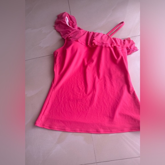 Be Creative swim top Women's Pink One-Shoulder Ruffle Top size 12 - Picture 16 of 16
